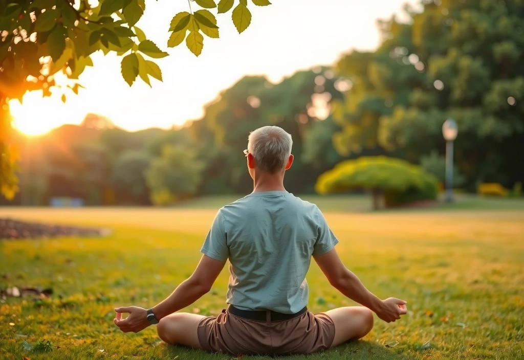 Zdjęcie przedstawiające osobę medytującą w parku